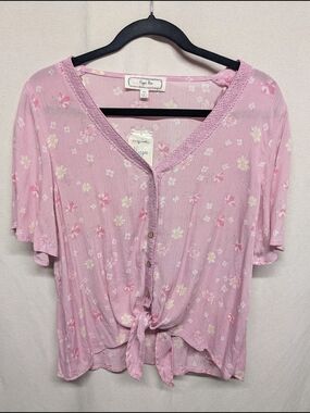 Hippie Rose Pink Floral Tie-Front Blouse